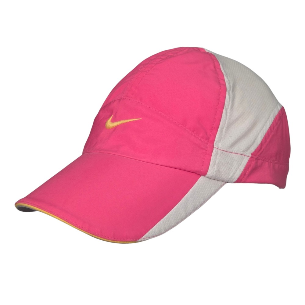 Vintage 90's Nike Featherlight Tailwind Hat Pink White Dri Dry Fit Panel Running